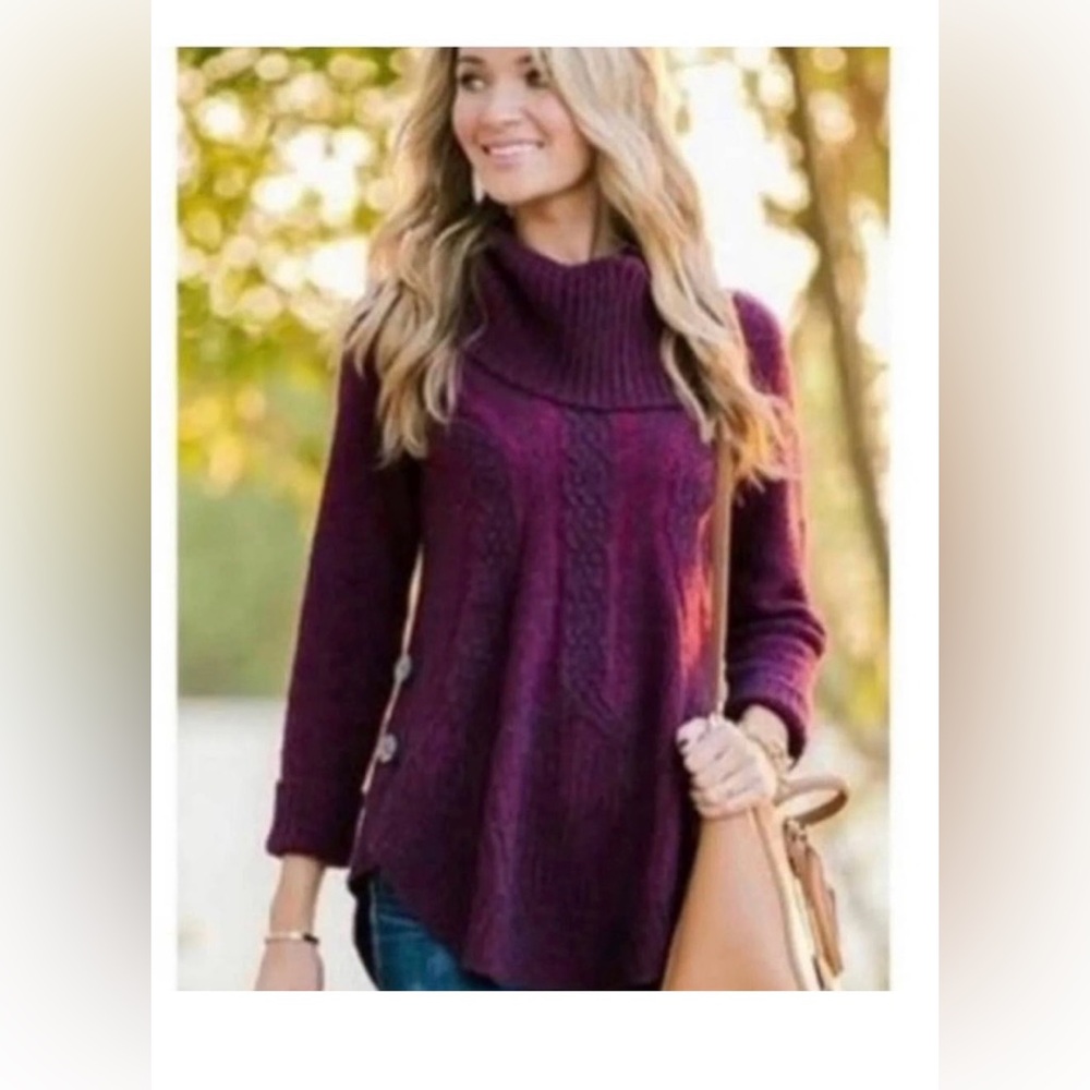 Anthro Angel of the North Cable Boucle Pullover Sweater.  Purple - size L.